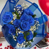 These 1 dozen blue vibrant roses are wrapped in blue korean style