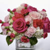 Light pink mini carnations , hot pink mini carnations ,pale pink roses