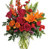 Sunset-inspired color, this bold, beautiful blend of hot pink roses and orange