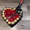 BLACK VELVET HEART BOX, NATURAL ROSES, SMALL SWEET WINE, RIBBON AND LV