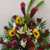 BEAUTIFUL BASKET WITH RED ROSES AND MIX FLOWERS 