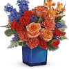 a combination of orange and blue colors, giving it the strong touch