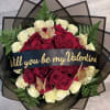 Lovely bouquet of premium red and white roses with leather leaves all