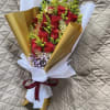 15 Red Roses in a Special Wrapped Bouquet with Baby Breath and