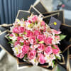 25 Pink Roses with Alstroemeria wrapped in black paper and with a