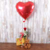 Combination of a red rose budvase, plush bear, box of Ashers chocolate