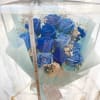 The Azure Glow Enchantment Soap Flower Bouquet features elegant blue and navy