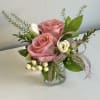 Pink Roses, White Freesia, Hypericum Berries and Assorted Foliages in Small Hammered