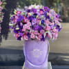 Mix of flowers in our velvet levander box 
Standard- as you see