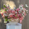 A dreamy blend of soft pink and crisp white blooms, featuring lush