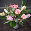 We&rsquo;ve paired these soft pink roses with fragrant pink lilies accented with