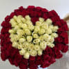 bouquet of 100 roses with a heart in the middle, for a