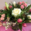 Assorted Premium  Flowers . Fancy Greens 
Arrangement Picture Has Roses 