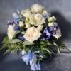 introducing Our New Design Blissful Blue , beautifully arranged with roses delphinium