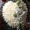 Beautiful solid heart sympathy arrangement with white roses, lilies and dendrobium orchids.

Picture