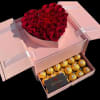 Beautiful and elegant box with a heart of red roses, with a