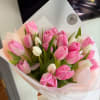 20 white and pink tulips in a nice wrapping paper, Perfect for