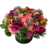 This exclusive romantic bouquet of different shapes of garden roses, ranunculus, calla