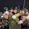 Rose color will vary. Succulents when available . 
Absolutely a beautiful way