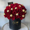 25 Premium Roses
12 Ferrero Chocolate
Round Box XL size