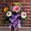 Ten beautifully arranged mixed color gerber daisy's with mixed greens in a