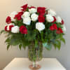 Include four dozens (48) elegant red and white roses made in a