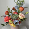 This whimsical arrangement is like looking into the ocean! With Delphinium, Roses