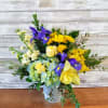 Make their day with this vibrant spring bouquet! 
Iris, Stock, Hydrangea, Roses