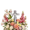 CRYSTAL CROSS KEEPSAKE WITH PINK AND WHITE FLOWERS