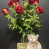 Dozen Red Roses with a Teddy Bear and an assorted box of