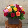 Mix color Premium Roses and leaves in wood Box. 