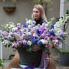 Violet is a large basket with wonderful, unique flowers: anemones, scabiosa, hyacinth