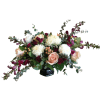 Peach roses and hypericum, Burgundy snapdragons and spray roses, white football mums