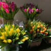 Beautiful Fresh Tulips from Holland, about 38-40 packed in a 5X5 Glass