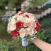 White, Peach and red round natural bouquet