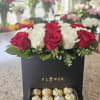 18 Stems of   Red &amp; White Roses with Ferrero Rocher