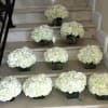 Event Centerpieces for an elegant event. White Hydrangeas arranged in a glass