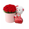 A romantic gift set featuring a lush arrangement of premium red roses