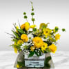 Recipe: Yellow Roses, White Daisies, Gerbera Daisies, Tulips, Button Mums, Chrysthemums, Bells