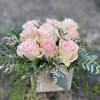 Roses in a rustic box includes 9 blooms in sweetheart colors. 