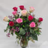 Select this arrangement of one dozen, mixed Valentine's Day colored medium stem