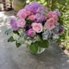 Feel the coastal vibe with this beautiful flower arrangement showcasing hydrangeas, roses