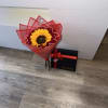 Perfect luxury duo (chocolate box and beautiful sunflower bouquet with roses)