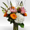 Very happy  colors, orange,light pink, white flowers.