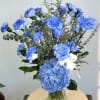 Vase
1 - 1/2 Dozen 
Blue carnations
Blue Hydrangea