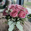 12 premium pink roses in a low and lush style


