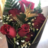 6 Red Roses with Gold Ruscus and Baby Breath all wrapped in