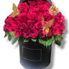 Four dozen Red roses in elegant round box with crown and butterflies