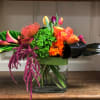 Recipe: Mango colored Calla Lilies, Green Hydrangeas, Orange Roses, Pink Tulips, Fuji
