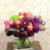 Recipe: Purple Cymbidium Orchids, Green Hydrangea, Orange/Pink Hybrid Roses, Purple Stock, Pink